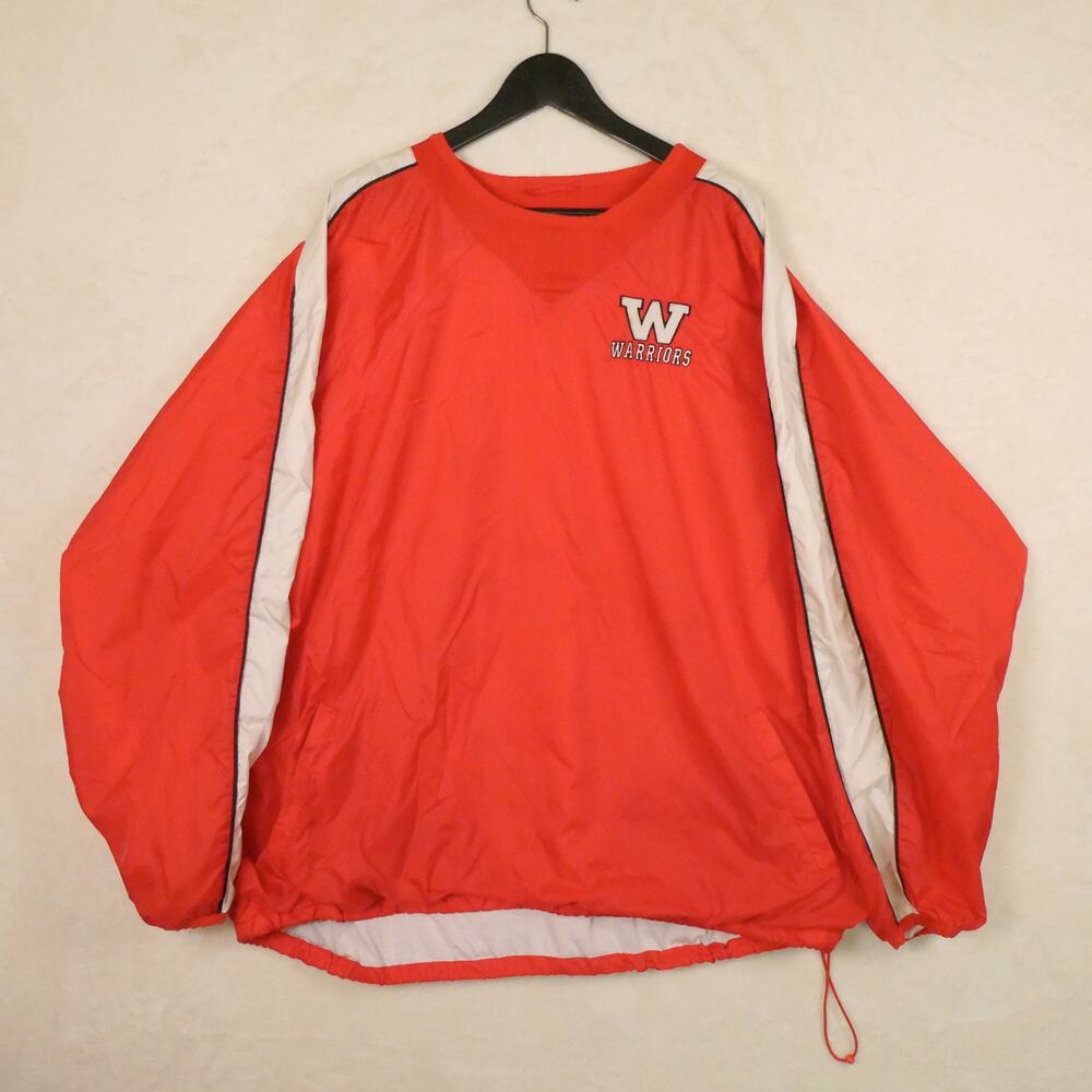 Vintage Eastbay Red White Warriors Windbreaker Sz 2XL Pullover Sports Crew Neck